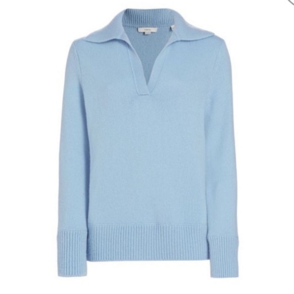 Vince Easy Johnny Collar Wool Blend Sweater Size XL Light Blue - Picture 3 of 6